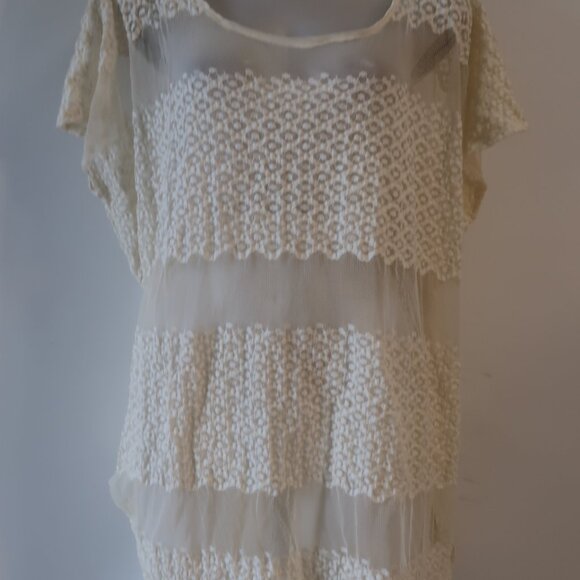 Womens Free People Cream Semi Sheer Oversized Tank Top M - Picture 3 of 7
